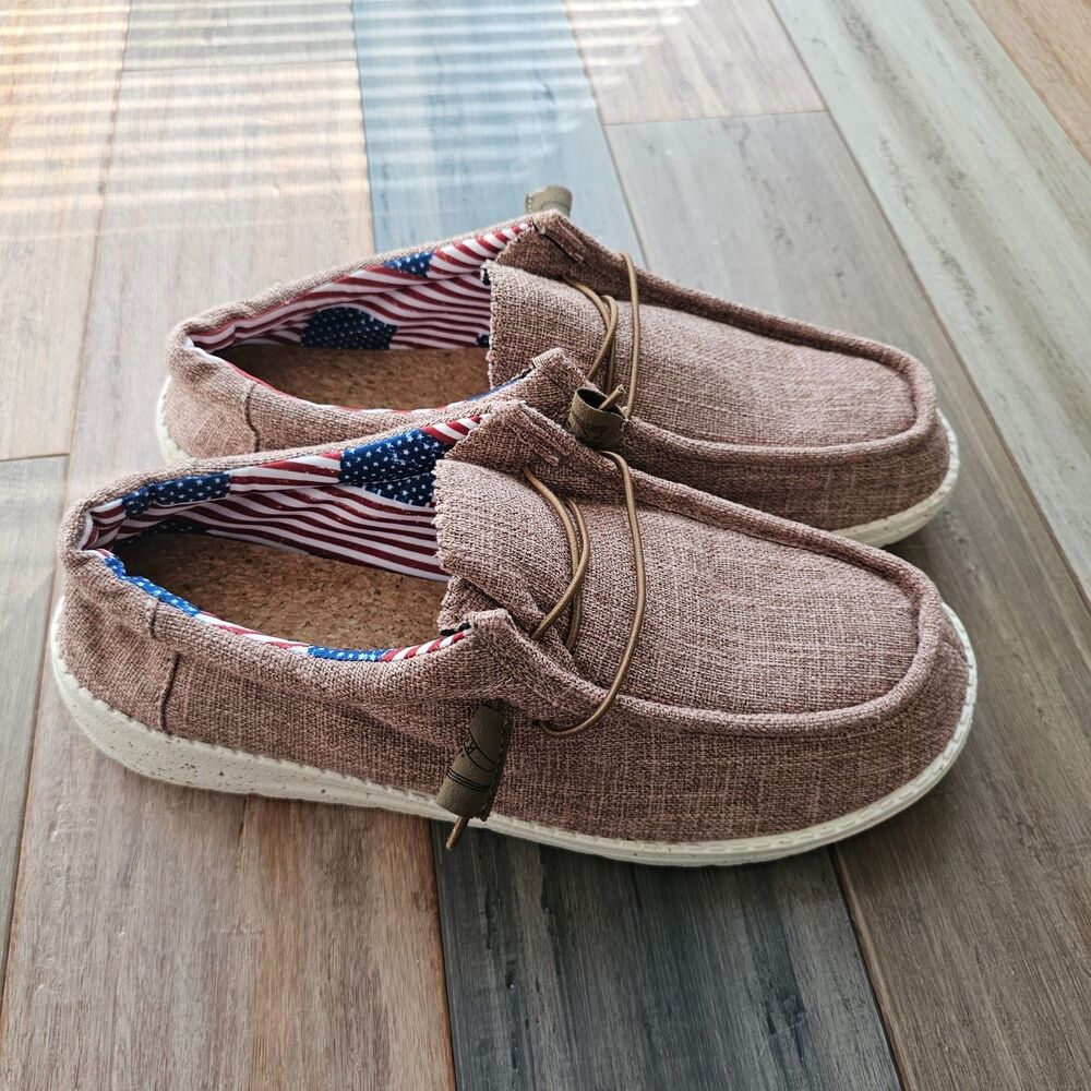 NWT Men's Casual Shoes Brown Loafers American Flag Lining Size 11.5 (EU) 45 - Picture 2 of 9